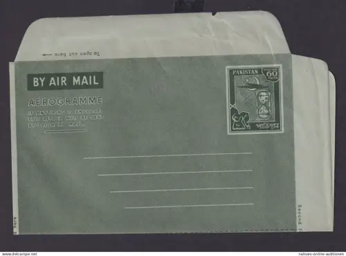 Asien Briefmarken Pakistan Flugpost Ganzsache Aerogramm 60 As grün Südasien