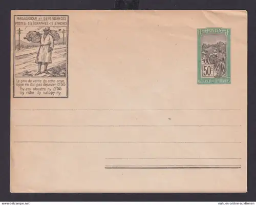 Madagaskar Brief Ganzsache Bild Umschlag 50 cent grün postal stationery