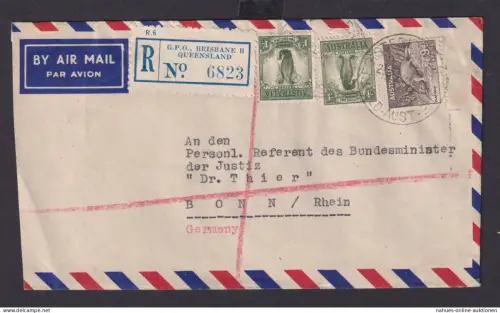 Australien Flugpost R Brief G.P.O Briesbane Queensland Bonn 1953