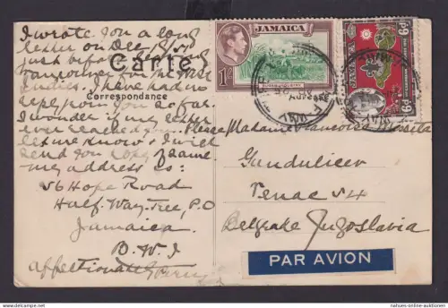 Briefmarken Jamaika MIF 1s + 6 d Ansichtskarte Versailles n. Belgrad Jugoslawien