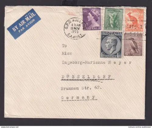 Australien Ozeanien Flugpost Brief MIF K1 GPO Adelaine Düsseldorf Kängeru Koala