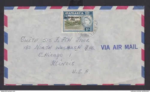 Jamaika Brief EF Queen Elisabeth 1s mit Aufdruck INDEPENDENCE 1962 n Chicago USA
