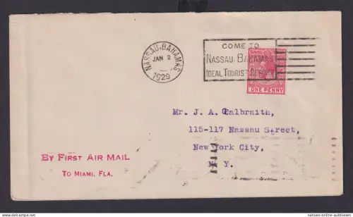 Bahamas Flugpost Brief Destination Nassau New York City USA via Miami Florida