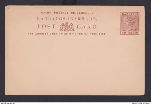 Karibik Barbados Ganzsache postcard Queen Victoria 1 1/2 Penny