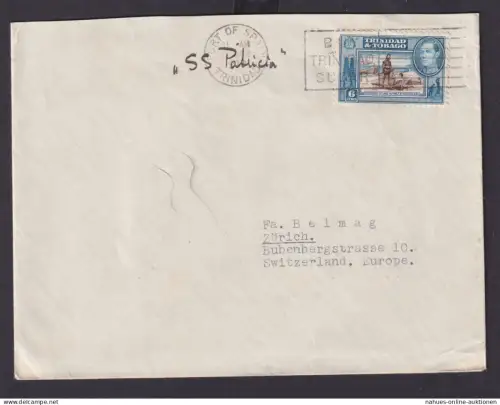 Trinidat & Tobago Flugpost Brief EF 6 cent von Port of Spain nach Zürich Schweiz