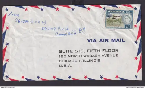 Jamaika Brief EF Queen Elisabeth 1s mit Aufdruck INDEPENDENCE 1962 nach Chicago