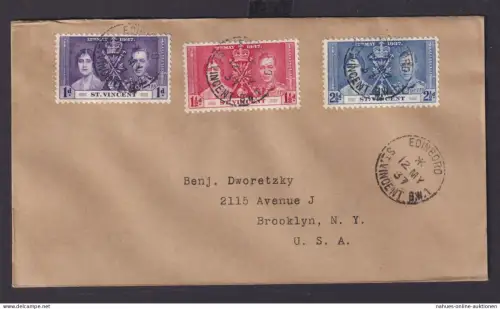 St. Vincent Britische Kolonien Karibik Brief Edinboro nach New York USA Krönung