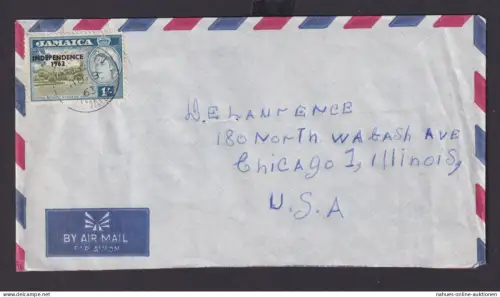 Jamaika Brief EF Queen Elisabeth 1s mit Aufdruck INDEPENDENCE 1962 n Chicago USA