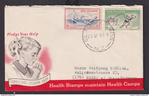 Neuseeland Brief Gesundheit 371-372 Sport Rettungsschimmer Kanut FDC echt