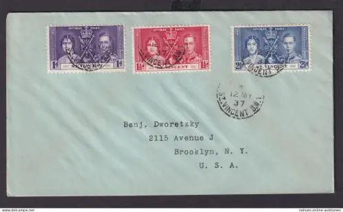 St. Vincent Britische Kolonien Karibik Brief Kingston nach New York USA Krönung