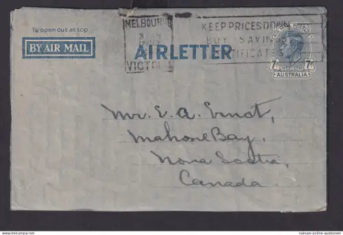 Flugpost air mail Australien Ganzsache Airletter Aerogramm 7 d. King Georg