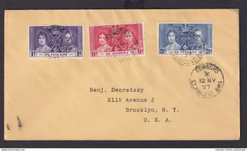 St. Vincent Britische Kolonien Karibik Brief Edinboro nach New York USA Krönung