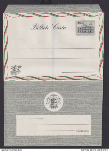 Asia Macau Macao Ganzsache China Portugal Kolonie Kartenbrief 40 Av. letter card