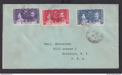 St. Vincent Britische Kolonien Karibik Brief Edinboro nach New York USA Krönung