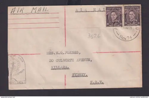 Australien Übersee Brief MEF 3d Rotes Kreuz Schiffspost Sydney New South Wales