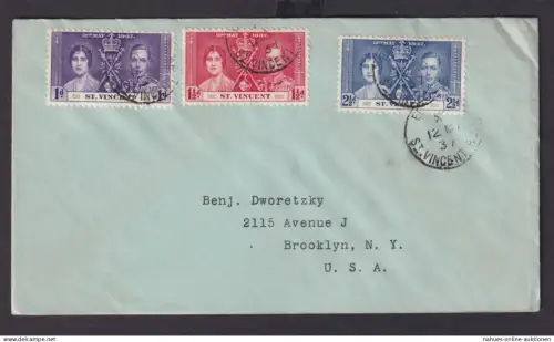St. Vincent Britische Kolonien Karibik Brief Edinboro nach New York USA Krönung