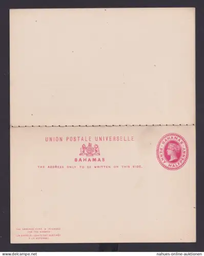 Bahamas Ganzsache Queen Victoria 1p Frange und Antwort postal stationery