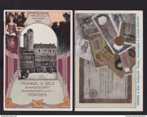 München Verlosungskalender Jugendstil Art Nouveau Reklame Fränkel & Selz Bank