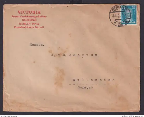 Deutsches Reich Brief 25 Pfg. Destination Berlin Curacao Niederlande Westindien