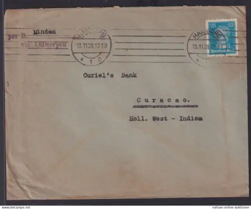 Deutsches Reich Brief Goethe Destination Hamburg Curacao Nierderländisch Indien
