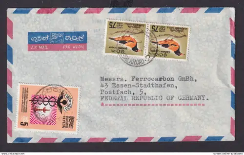Ceylon Sri Lanka Asien schöner Flugpost Brief MiF Tiere Vögel n Essen Stadthafen