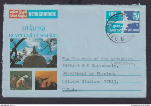 Ceylon Sri Lanka schöne Flugpost Ganzsache Aerogramm Colombo College Station
