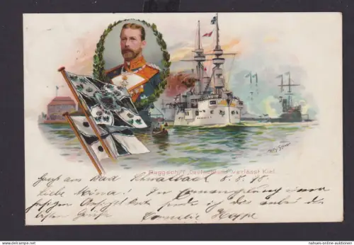 Ansichtskarte Künstlerkarte Sign. Kiel Flagschiff Deutschland a.Langenschwalbach