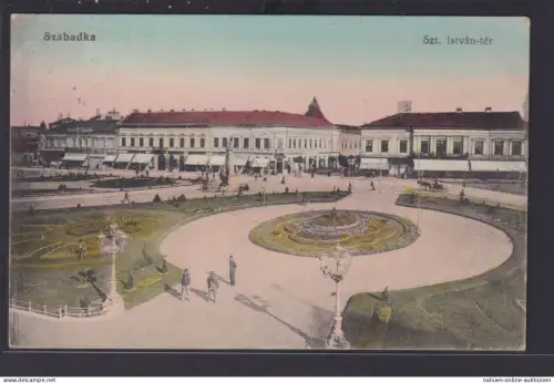 Ansichtskarte Szabadka Serbien Parkanlage Geschäftsstrasse Künstlerkarte nach