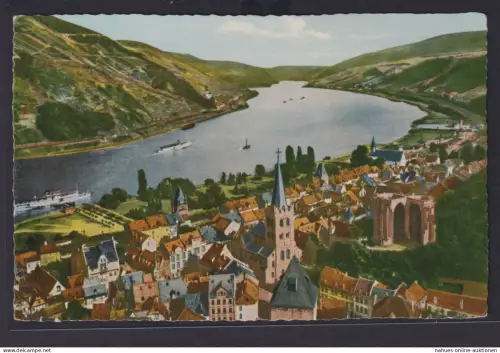 Ansichtskarte Künstlerkarte Bacharach Rhein Fluss Totalansicht Rheinland Pfalz