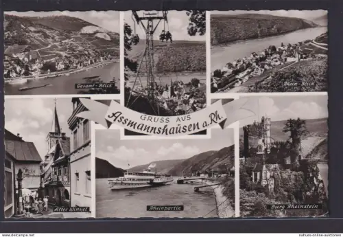 Ansichtskarte Assmannshausen Burg Rheinstein Rheinblick Totalansicht Rheidampfer