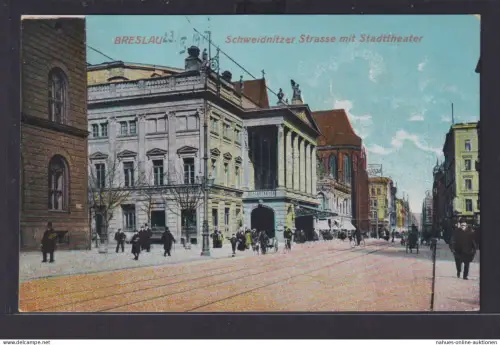 Ansichtskarte Breslau Schlesien Wrozlaw Polen Schweidnitzer Str. Stadttheater