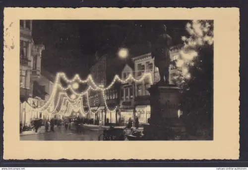 Ansichtskarte Randers Denkmal Hauptstrasse Nachtansicht Lampengirlanden Dänemark