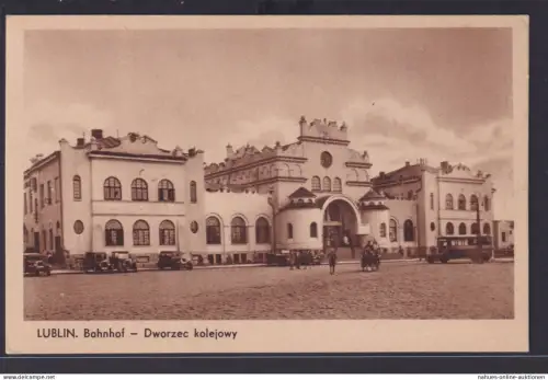 Ansichtskarte Lublin Bahnhof Oldtimer Polen