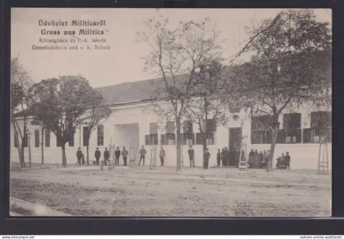 Ansichtskarte Srpski Miletić Gemeindehaus Schule Bildung Serbien Jugoslawien