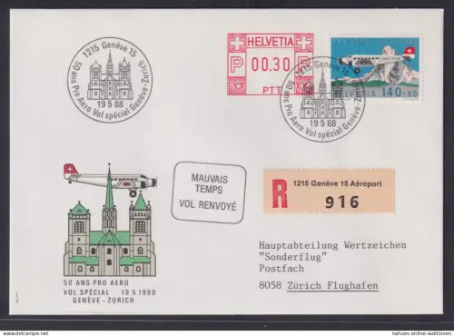 Flugpost Schweiz R Brief plus 30c AFS Pro Aero Sgol Spezial Genf Zürich