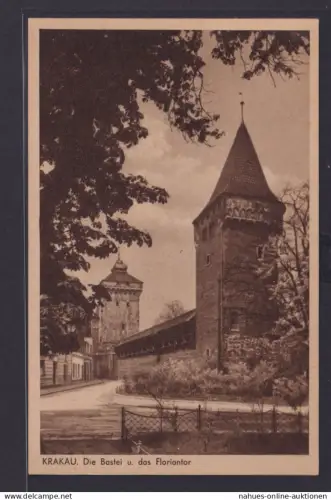 Ansichtskarte Krakau Schlesien Polen Bastei Floriantor nach Wien 01.07.1942