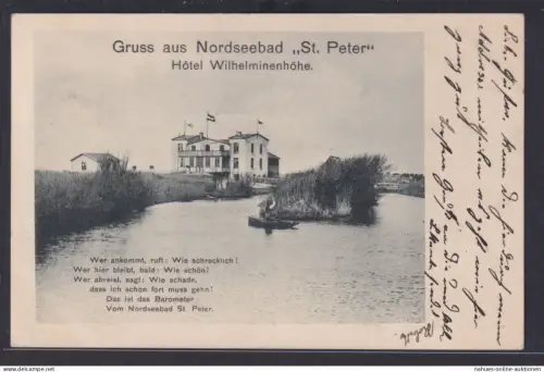 Ansichtskarte St. Peter Nordseebad Hotel Wilhelminenhöhe Spruch Schleswig