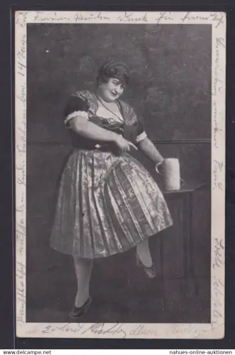 Ansichtskarte Künstlerkarte Frau Tracht Weinkrug ab Chemnitz nach Oberpickenhain