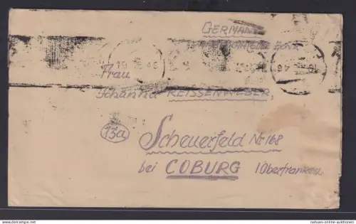Ägypten KGF Brief Kriegsgefangenenbrief nach Scheuerfeld Coburg ME 221947 Lager
