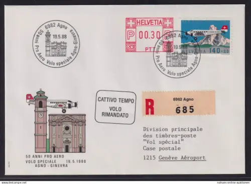 Flugpost Schweiz R Brief plus 30c AFS Pro Aero Sgol Spezial Agno Genf