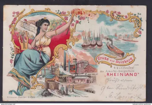 Ansichtskarte Zeche Bergbau Duisburg Künstlerkarte Rheinland Jugendstil Art