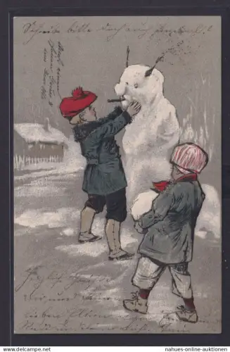 Ansichtskarte Künstlerkarte Kinder Schneemann ab Chemnitz Sachsen nach