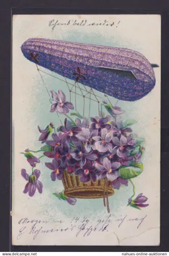 Ansichtskarte Brunsen n. Braak Künstlerkarte Prägekarte Zeppelin Blumenbouqet