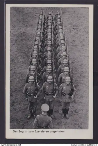 Militaria II Weltkrieg Ansichtskarte Soldaten Kompanie Exerziern Feldpostkarte