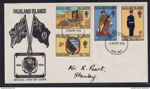 Falklandinseln Brief 183-186 Verteidigungsstreitkräfte als FDC 30.4.1970