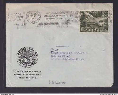 Flugpost Argentinien Brief Musik Stempel Relame Buenos Aires Sinfoniekonzerte