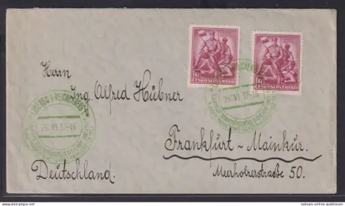 Tschechoslowakei Brief MEF 1Kc mit grünem Sonderstempel Liberec Reichenberg
