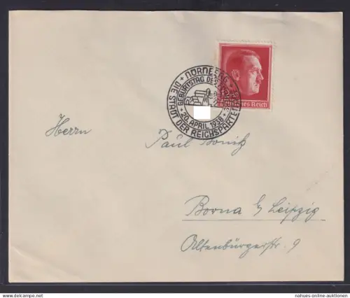 Deutsches Reich selt. Sonderstempel Doppeldeutung Nürnberg Geburtstag