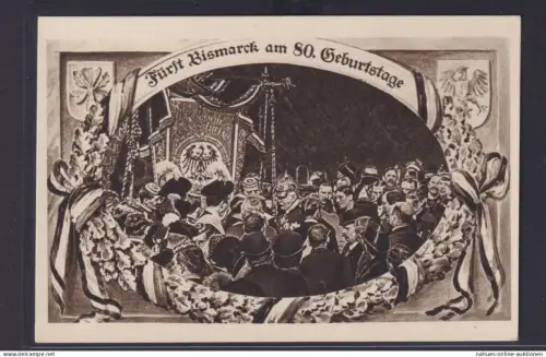 Ansichtskarte Fürst Bismarck zum 80. Geburtstag Schmuckkarte Blumengirlande