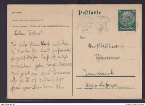 Deutsches Reich Ganzsache Hindenburg Reklame Stempel Potsdam Festliche Musik